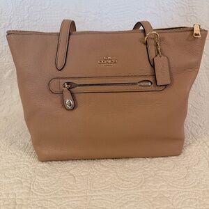 Coach Taylor Tote Bag Beige Taupe Camel Pebble Leather 38312